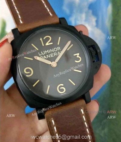 Replica Luminor Panerai PAM372 Watch Black Case Brown Leather Strap