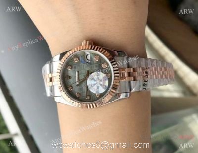 Rolex Datejust 31mm Copy watches 2-Tone Rose Gold Green Micro Face