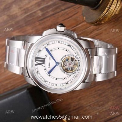 Calibre De Cartier Tourbillon Stainless steel White Dial Watches