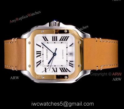 2018 New Santos De Cartier Watch Collection  Cartier Santos Brown Leather Strap White Roman Dial Watches