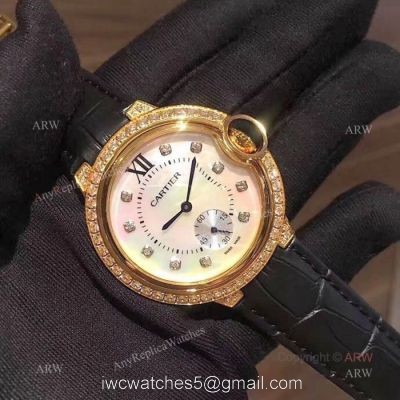 Fake Cartier Ballon Bleu 36mm Watch Gold Case White MOP Face