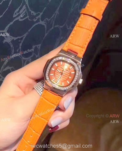 Copy Patek Philippe Nautilus Womens Watch  Diamond Bezel Orange Watch