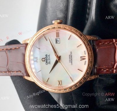 SWISS Replica Omega De Ville Rose Gold Mother of Pearl Dial Watches