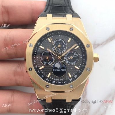 Audemars Piguet Royal Oak Perpetual Calendar Replica Moon Watch  Black Leather Strap
