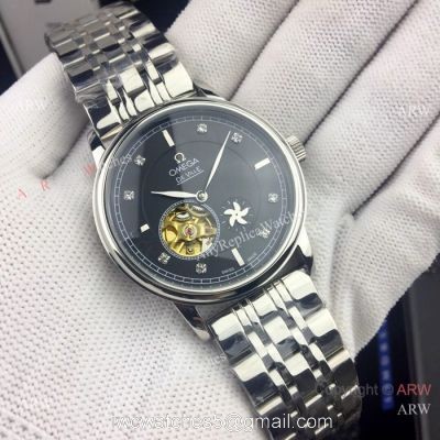 Omega De Ville Fake Watches  Stainless Steel Black Dial Tourbillon 41mm