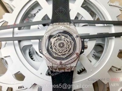 Hublot Big Bang Sang Bleu Stainless Steel Iced Out Watch Best Replica