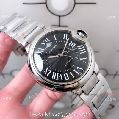 Cartier Ballon Bleu Stainless Steel Black Moonphase Watch  New Replica