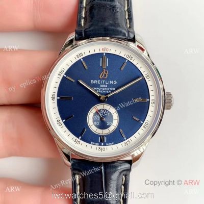 Grade A Replica Breitling Premier Blue Dial Blue Leather Strap Watch