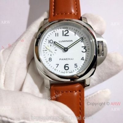Copy Luminor Panerai White Dial Brown Leather Band Watch 44mm PAM00113