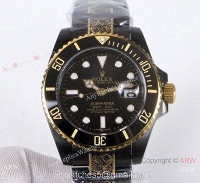 High Quality Rolex Submariner Black Face Two Tone Tattoo Watch 40mm