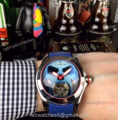 Corum Bubble Skull Tourbillon SS Blue Dial Watch  Best Replica