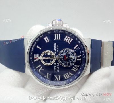 SWISS Replica Ulysse Nardin Marine Watch Blue Chronograph Dial Blue Rubber Strap
