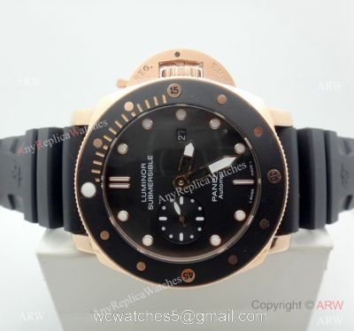 Panerai Submersible Rubber Strap PAM684 Copy Watch Rose Gold Black Bezel