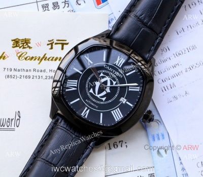 Copy Cartier Drive De automatic Watches Black Leather Strap