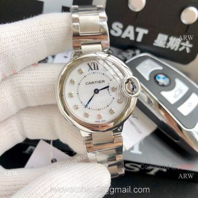 Ballon Bleu Cartier Quartz watch  Copy Stainless Steel White Mop Face 33mm
