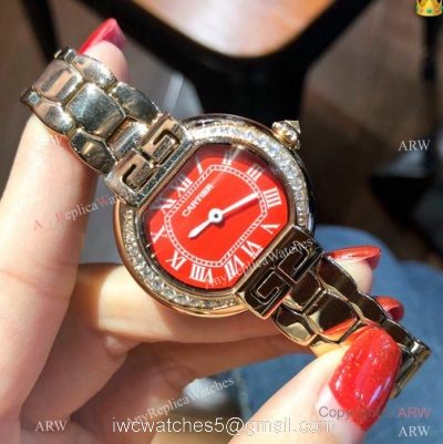 Replica Rotonde de Cartier Watch Lady 28mm Rose Gold Red Face