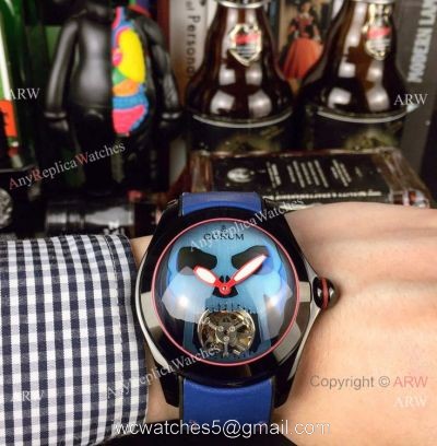 New Replica Corum Bubble Skull Tourbillon Watch Black  Blue