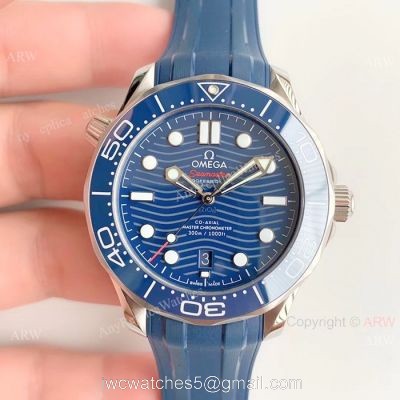 (OM Factory)Omega Seamaster 300 Replica Watch SS Blue Rubber Strap