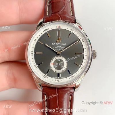 Swiss Grade Copy Breitling Premier 40mm Watch  Gray Rhodium Face Leather Strap