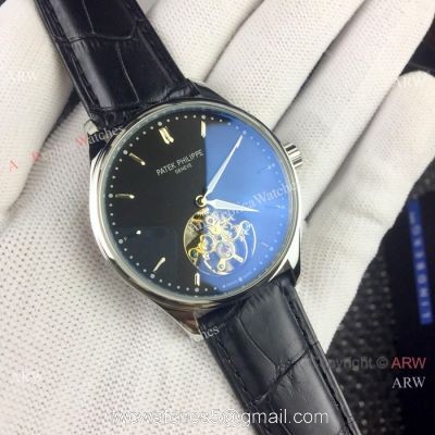 Replica Patek Philippe Tourbillon Calatrava Men Watches  SS Black Dial