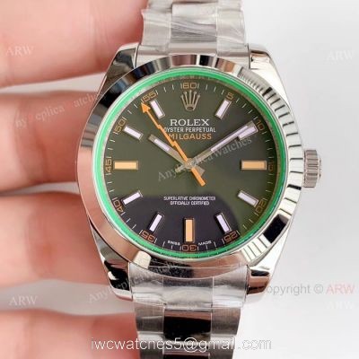 1:1 AR Replica Rolex Milgauss ETA 2824 Watch 904L Steel Black Dial