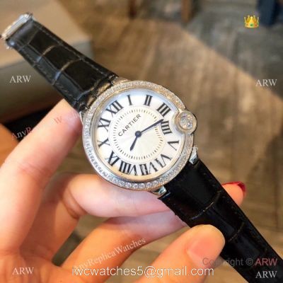 High Quality Cartier White Roman Dial Diamond Watch 36mm
