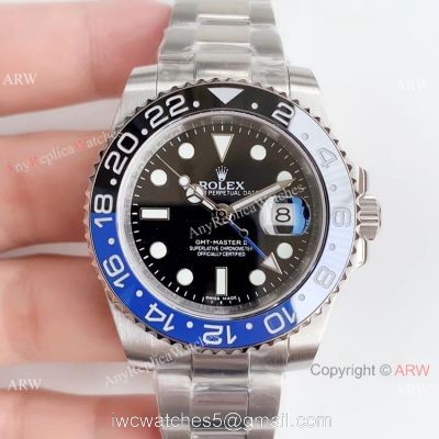 Noob Factory V3 Rolex GMT Master II Blue Black Replica Watch SS Oyster Band