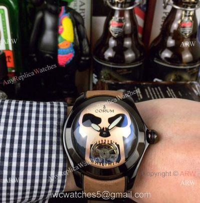 Replica Corum Bubble Skull Face Black Steel Watch 45mm