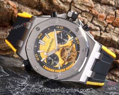 Audemars Piguet Royal Oak Offshore 42mm Watch SS Tourbillon Yellow Face