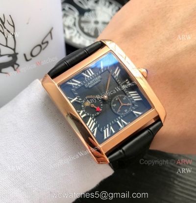 Cartier Tank Moonphase Men Wristwatch  Rose Gold Black Dial