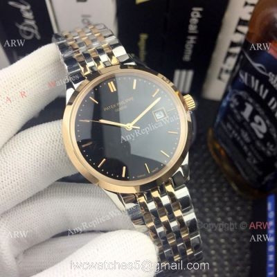 Patek Philippe Calatrava Men Watch Black Dial Two Tone Rose Gold