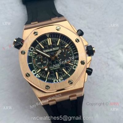 Japan Grade Royal Oak Offshore Diver Chronograph Watch Rose Gold Black Face 42mm