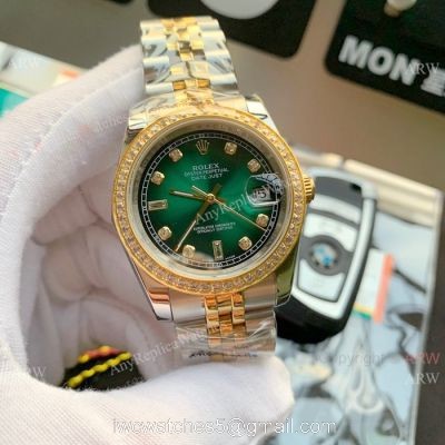 Two Tone Green Face Replica Rolex Datejust Jubilee Watch Asia 8215 Movement