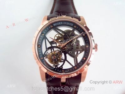 Swiss Replica Roger Dubuis Excalibur Rose Gold Skeleton BBR Factory 505SQ Watch