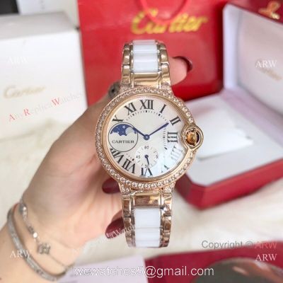 Copy Cartier Ballon Bleu quartz 36mm Watch White CeramicRose Gold Case