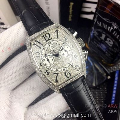 New Copy Franck Muller Mariner Chronograph Iced Out Watch Black Leather Strap