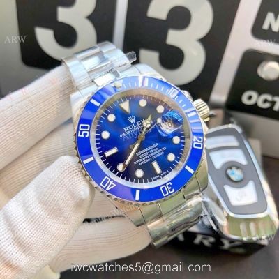 Asia 8215 Rolex Blue Face Submariner Replica Watch Stainless Steel