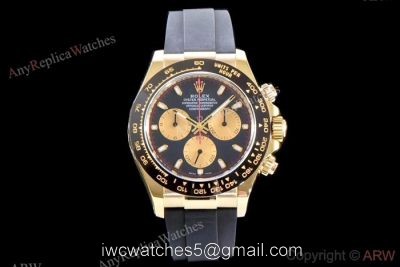 Rolex Daytona Swiss 4130 V2 Yellow Gold Black Rubber Strap Watch  AR Replica Watches
