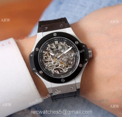 High Quality Replica Hublot Big Bang Skeleton Watches SS Black Bezel