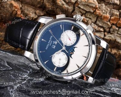 Fake Patek Philippe Geneve Grand Complications Watch Black  White Dial