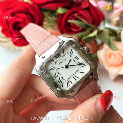New Style Santos Cartier Watch Lady Pink Leather Strap