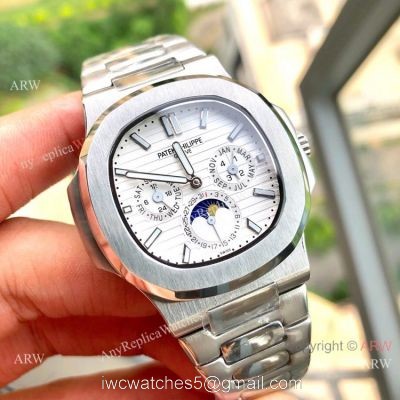 New Patek Philippe Nautilus Annual Calendar Moonphase Watch SS White Dial 42 MM