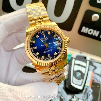 Copy Rolex Datejust Yellow Gold Jubilee Blue Face 36mm Watch Asia 8215