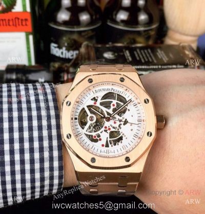 Copy Audemars Piguet Royal Oak Skeleton Rose Gold Watch 44mm