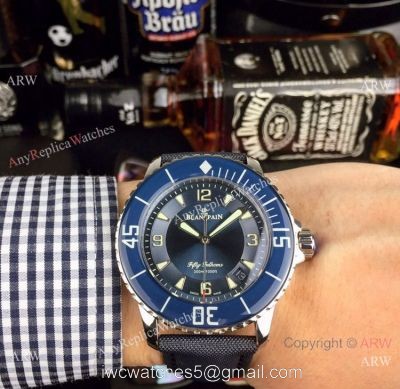 Swiss Quality Replica Blancpain Fifty Fathoms Automatic Blue Dial Watch 42mm