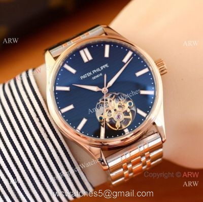 Patek Philippe Calatrava Copy Watches Two Tone Rose Gold Black Face