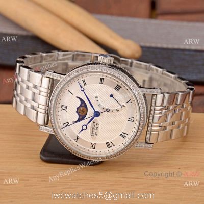 New Copy Breguet Classique Moonphase Stainless Steel Diamonds Watches For Sale