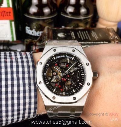 Audemars Piguet Royal Oak Stainless Steel Black Dial Fake AP Skeleton Watch