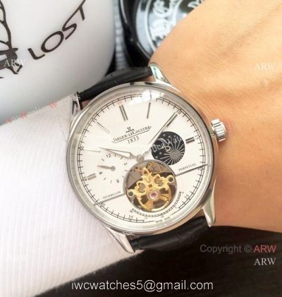 Copy Jaeger-LeCoultre Tourbillon SS Black Leather Strap Watch