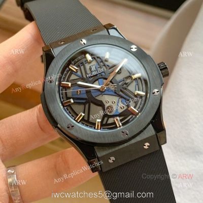 Copy Hublot Classic Fusion Men Watch Black Case Rubber Bracelet
